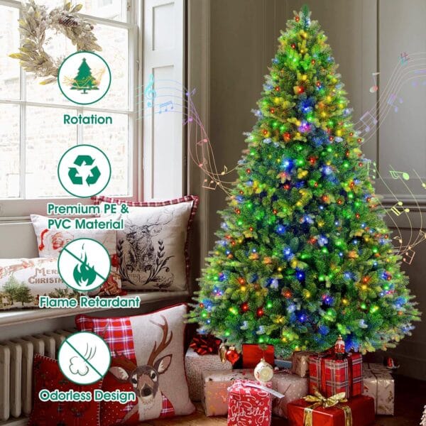 360° Rotating Prelit Christmas Tree 7ft - Musical Artificial Christmas Tree with Remote Control