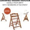 hauck Alpha+ Newborn Set Deluxe – Wooden Highchair & Bouncer – Walnut