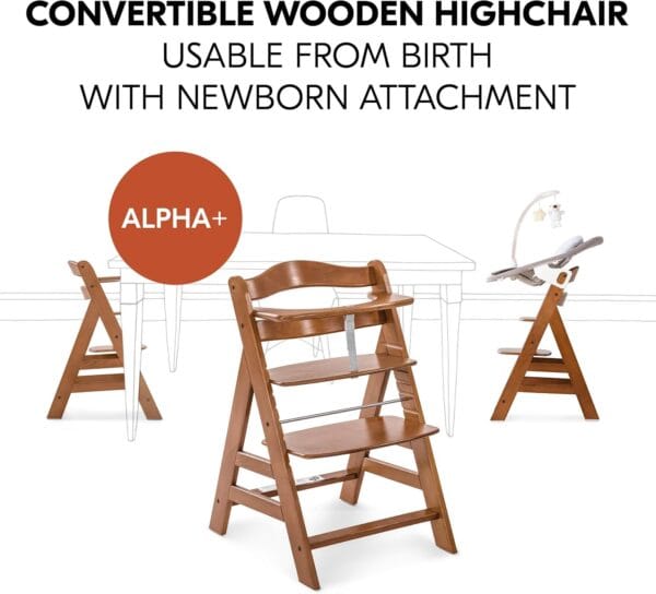 hauck Alpha+ Newborn Set Deluxe – Wooden Highchair & Bouncer – Walnut