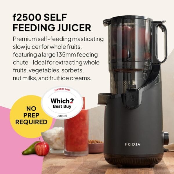 Fridja f2500 Self-Feeding Juicer, 135mm Chute, Whole Fruit, 250W Cold Press