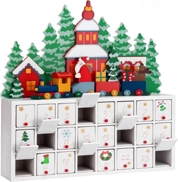 Spielwerk® Wooden Advent Calendar, Chocolates Gift Box, Christmas Landscape