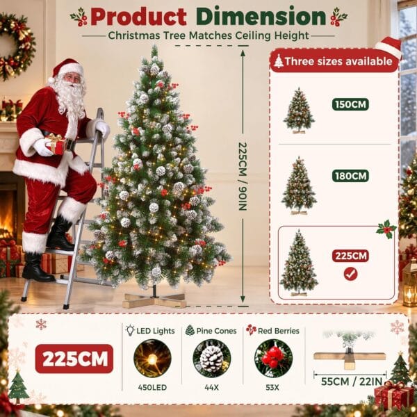 7.5ft/225cm PVC Snow Flocked Artificial Christmas Tree with Light