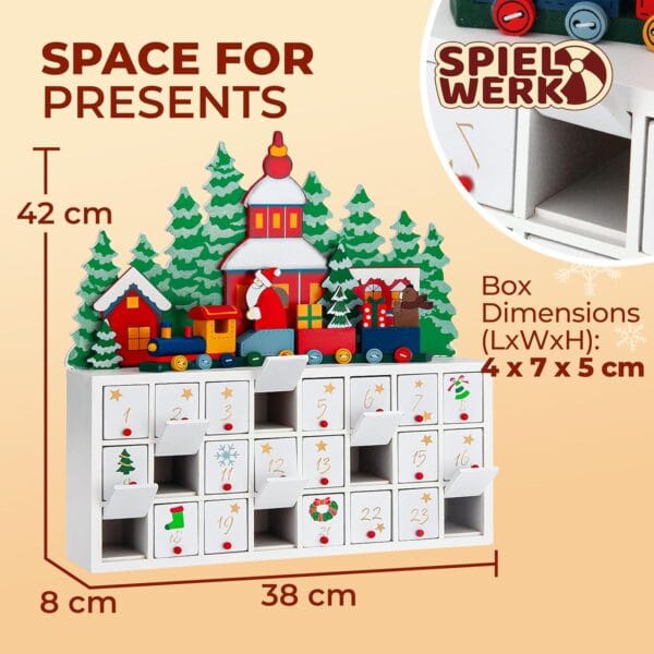 Spielwerk® Wooden Advent Calendar, Chocolates Gift Box, Christmas Landscape