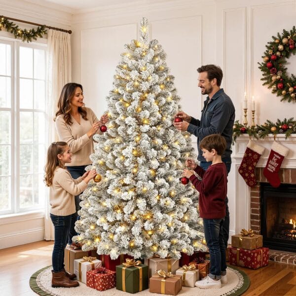 SHareconn 7ft Pre Lit Christmas Tree Snow Flocked with 13 Modes & 932 Tips