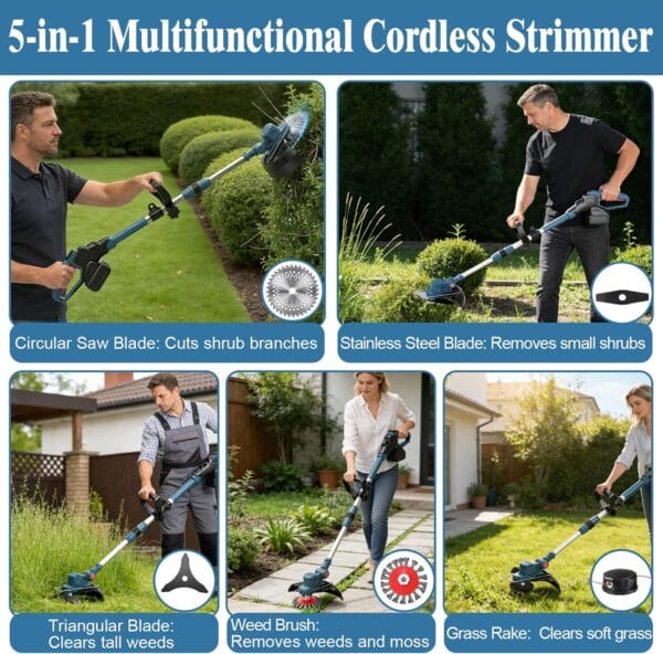 Cordless Strimmer, Garden Strimmer Cordless with Weed Brush and 2 x 4.0Ah Battery