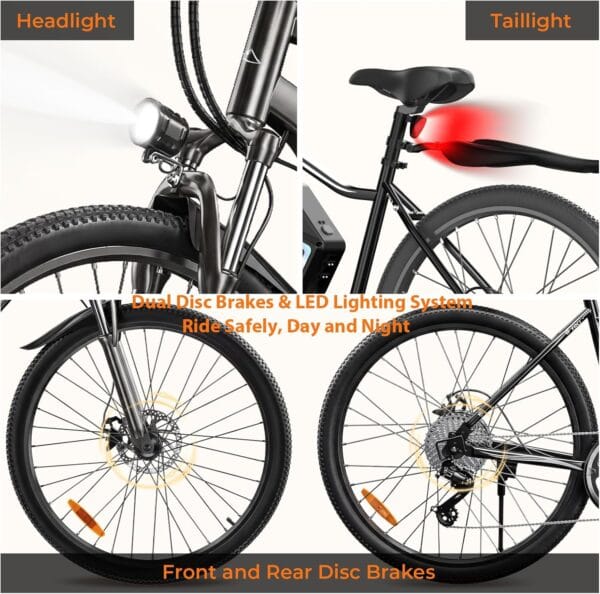 Finbike 26in Electric Bikes for Adults, 100KM Range, APP and USB Charging