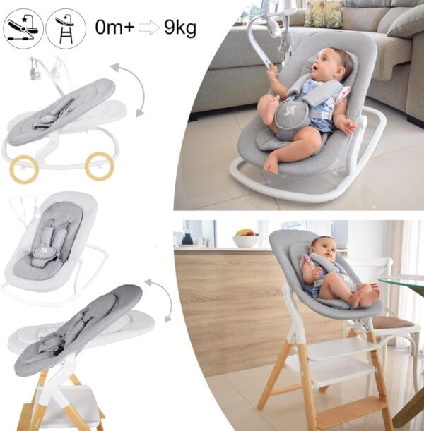 Twinly Alaia Baby High Chair 5-in-1 with Newborn Bouncer, White