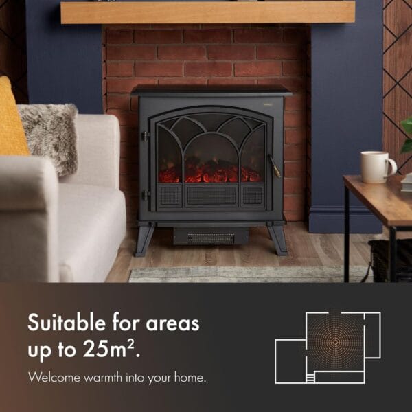 VonHaus Electric Log Burner 1850W – 2 Heat Settings – Black