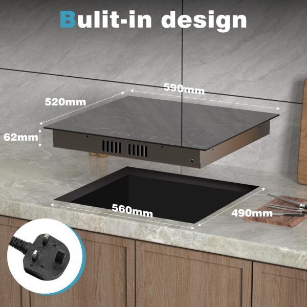 Hobsir Induction Hob, Built-in Plug in Electric Hob 4 Burners 60cm