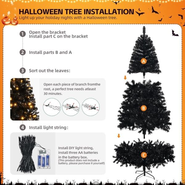 81vh1YNpT0L._AC_SL1500_ 6ft Black Artificial Christmas Tree with DIY 100 Warm Lights