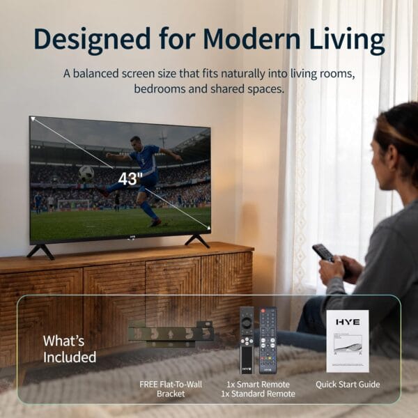 HYE 43" LED Smart TV - 4K Ultra HD, Samsung Tizen OS & Gaming Hub, Black