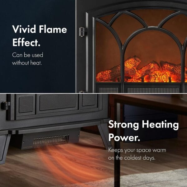 VonHaus Electric Log Burner 1850W – 2 Heat Settings – Black