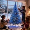8Ft Flocked Prelit Blue Christmas Tree with Blue LED Lights Multifunction