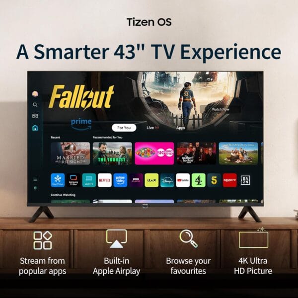 HYE 43" LED Smart TV - 4K Ultra HD, Samsung Tizen OS & Gaming Hub, Black