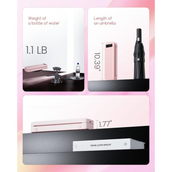 Portable Thermal Printer A4 Inkless Wireless Bluetooth Small Mobile - Pink