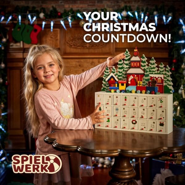 Spielwerk® Wooden Advent Calendar, Chocolates Gift Box, Christmas Landscape