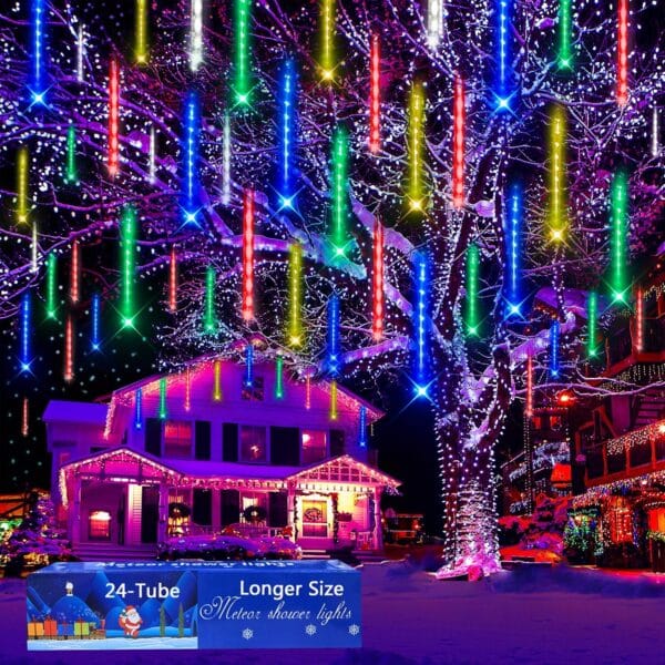Meteor Shower Outdoor Christmas Lights 24 Tube 576LED, Multi Color [Energy Class F]