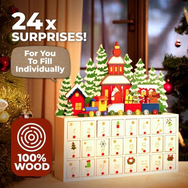 Spielwerk® Wooden Advent Calendar, Chocolates Gift Box, Christmas Landscape