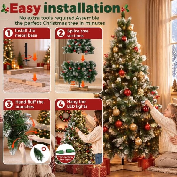 7.5ft/225cm PVC Snow Flocked Artificial Christmas Tree with Light