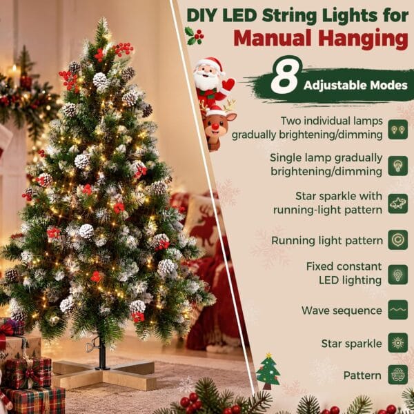 7.5ft/225cm PVC Snow Flocked Artificial Christmas Tree with Light