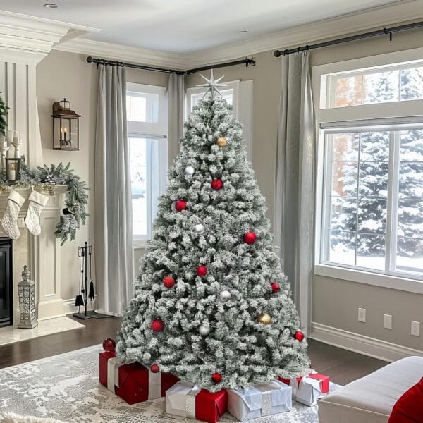91JRiVCppdL._AC_SL1500_ YITAHOME Christmas Tree 6ft, Full Snow Flocked Artificial Tree with Foldable Metal Stand & Metal Frame