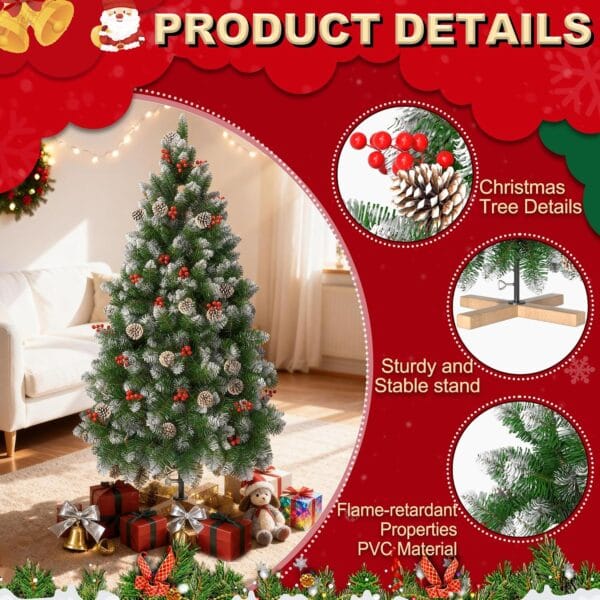 5 ft/150cm PVC Snow Flocked Artificial Christmas Tree Green Flocked