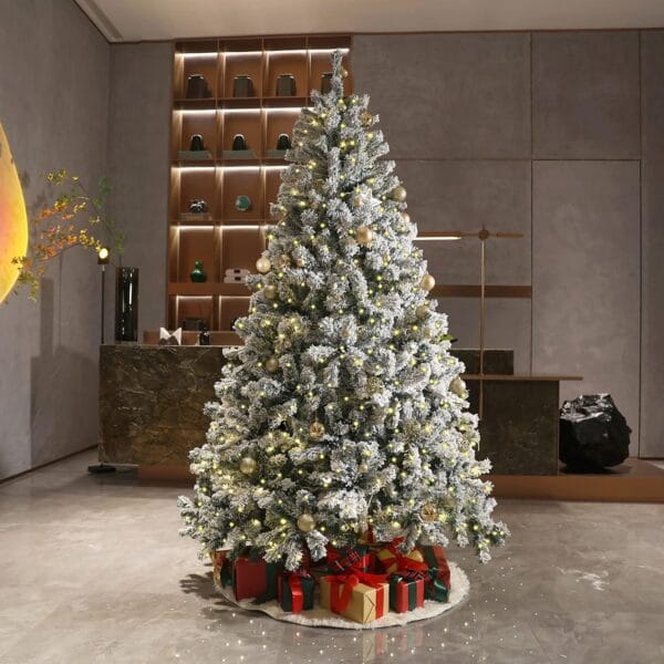 91Wglp-OokL._AC_SL1500_ Asinse 7ft Pre-Lit Snow Flocked Christmas Tree with 450 Chasing Warm LED Lights