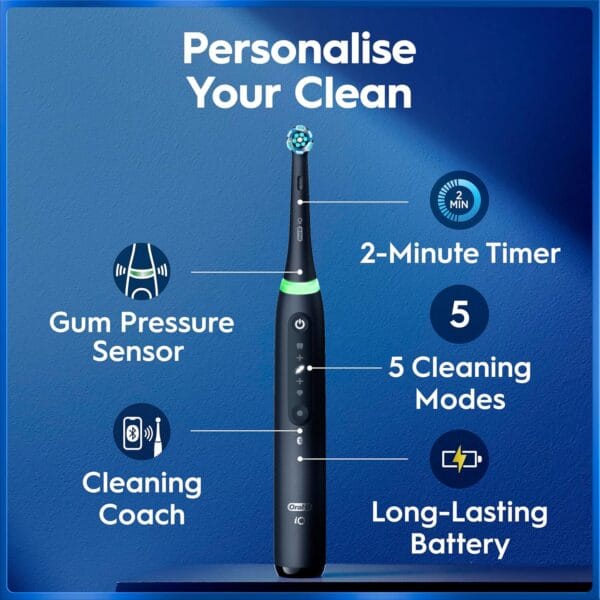 Oral-B iO5 Electric Toothbrush, Matt Black, with Travel Case and Toothpaste