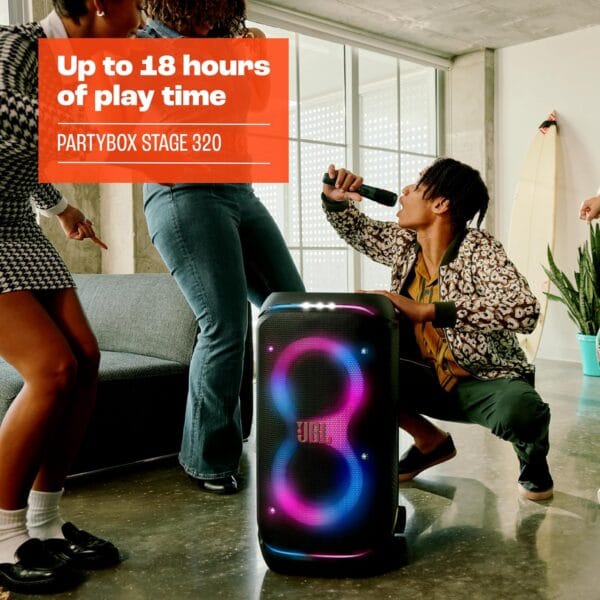 JBL PartyBox Stage 320 - Portable Party Speaker with Telescopic Handle & Wide, Sturdy Wheels