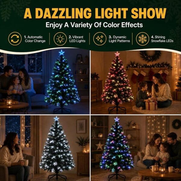 New Christmas Tree X-Mas Tree Fiber Optic Color Changing Multi Colour Led Lights With Star Free Standing Indoor Tree Lights XMAS Gift (7 FT)