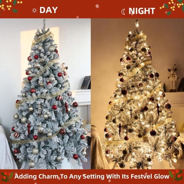 91q0vWq8jtL._AC_SL1500_ Asinse 7ft Pre-Lit Snow Flocked Christmas Tree with 450 Chasing Warm LED Lights