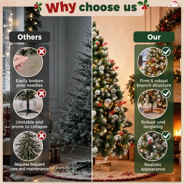 7.5ft/225cm PVC Snow Flocked Artificial Christmas Tree with Light