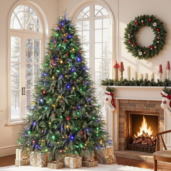 Shareconn 6.5ft Artificial Fir Function Christmas Tree with Lights,17 modes