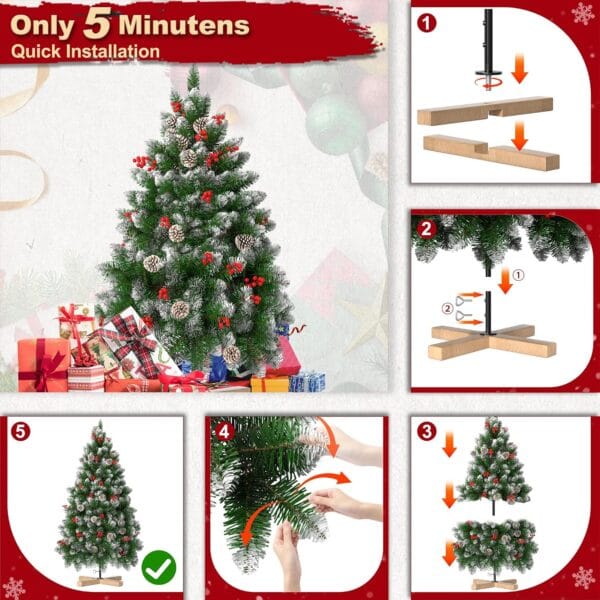 5 ft/150cm PVC Snow Flocked Artificial Christmas Tree Green Flocked