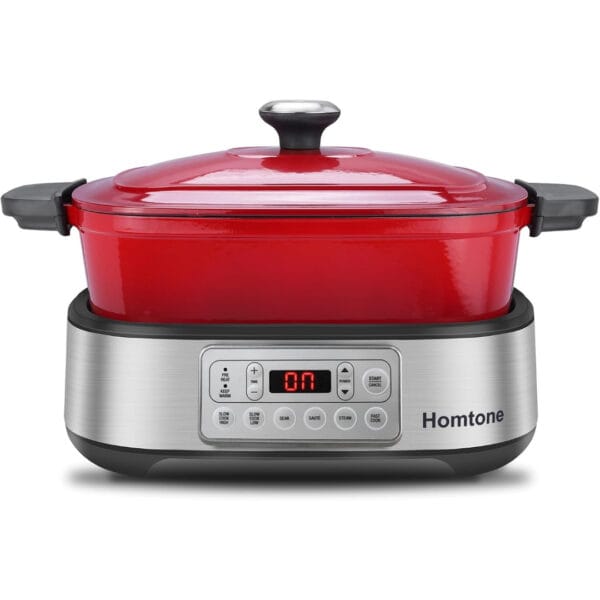 Untitled Design (3) Homtone Slow Cooker Electric 6-in-1, 5.5L/4.8 qt Multicooker Red