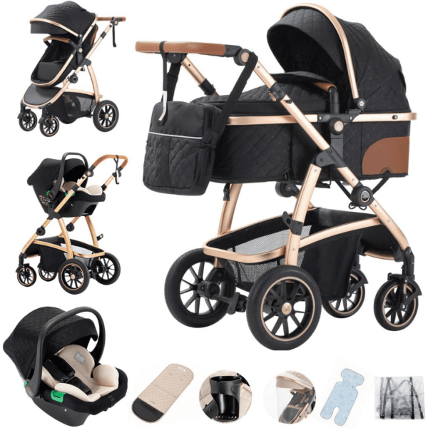 Gcarebb 3 in 1 Prams Travel System, Pushchair with Height