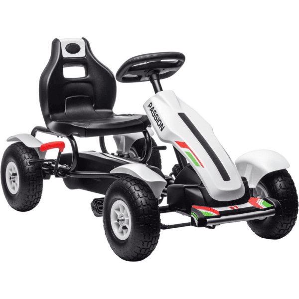 HOMCOM Pedal Go Kart for Kids, Adjustable Seat, Ages 5-12 Years, White