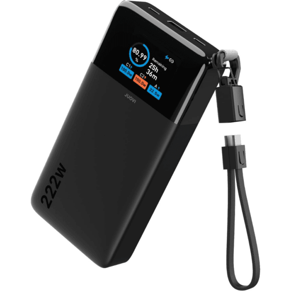JUOVI 222W Power Bank 25000mAh with Detachable USB C Cable